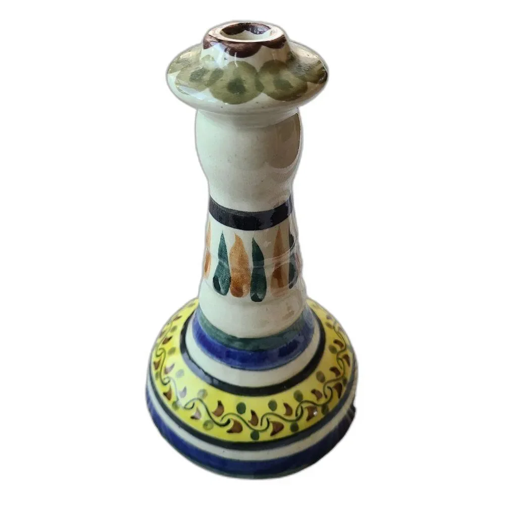 Vintage Tonala Candle Holder Candlestick Holder Hand Painted and Signed Pottery